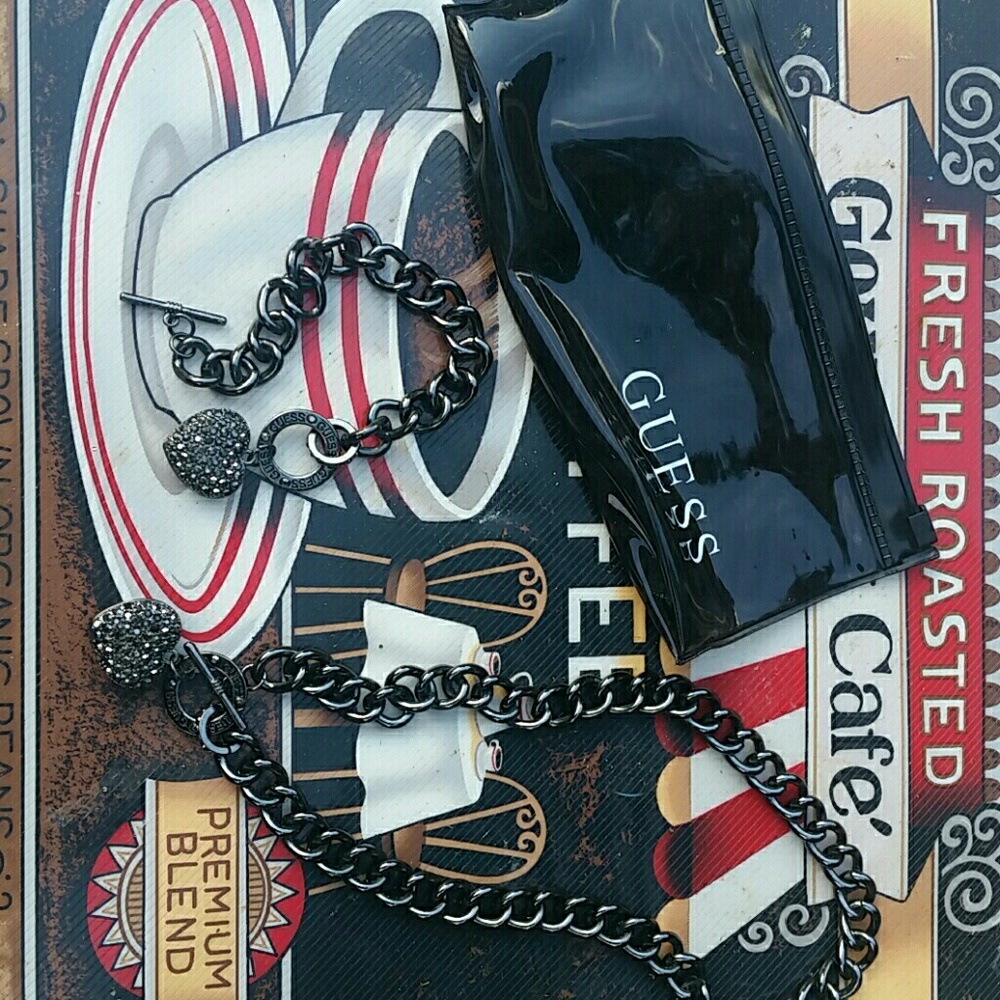 Guess black necklace and matching bracelet